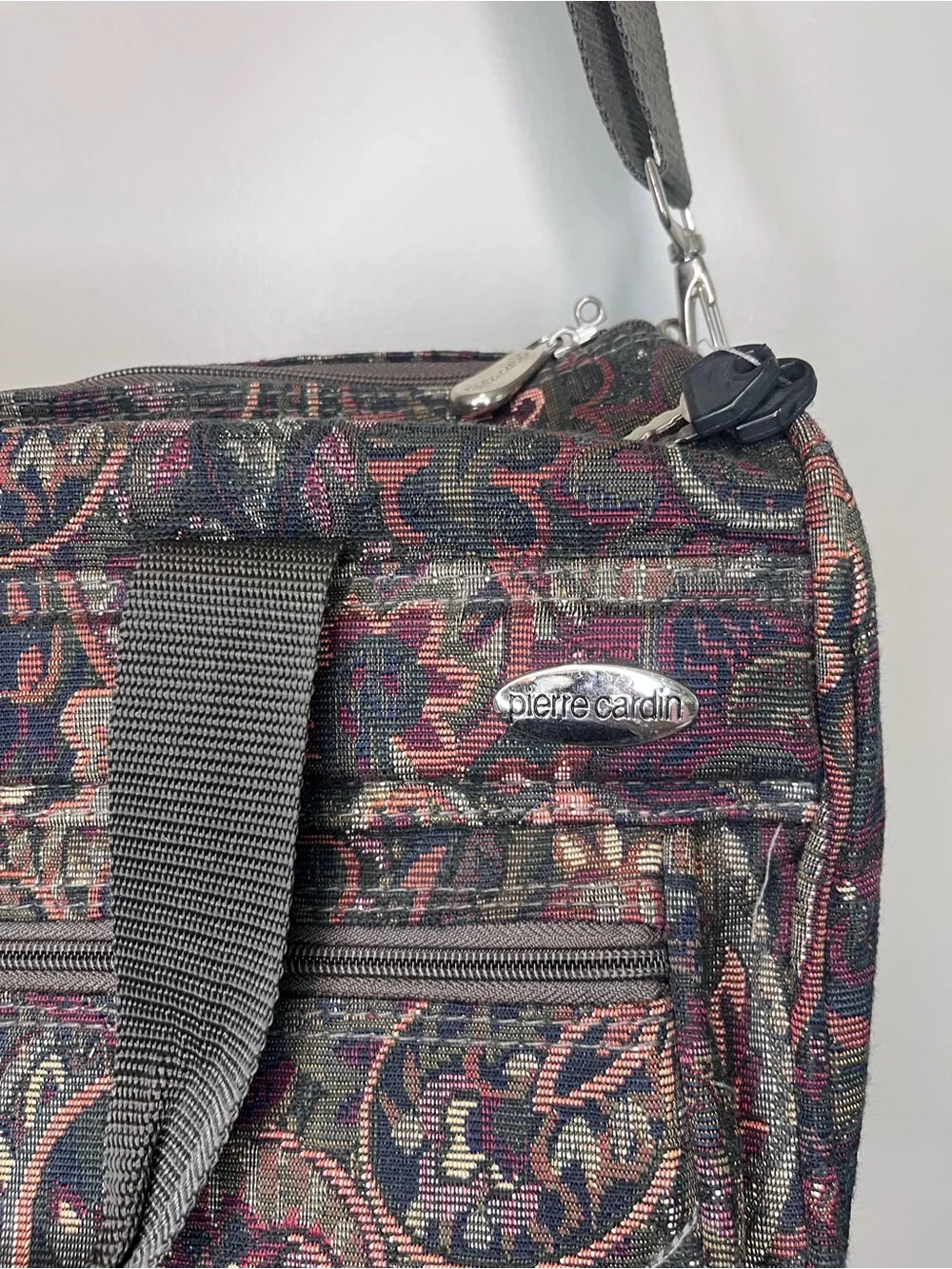 Vtg 90s Pierre Cardin Floral Tapestry Travel Carry On Shoulder Bag